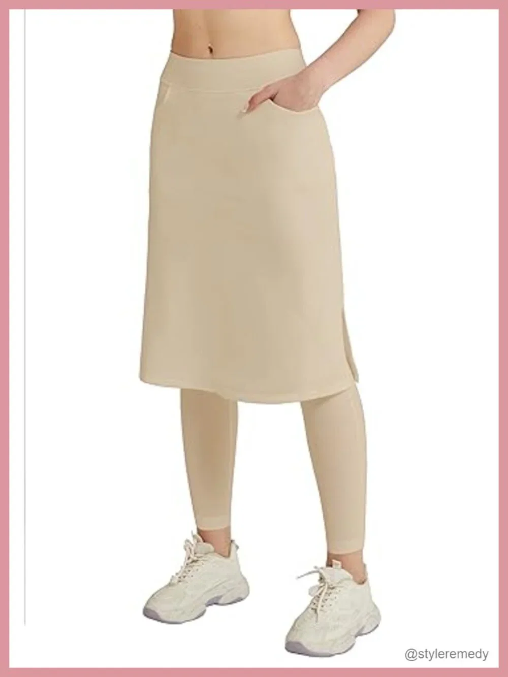Midi Skort with Attached Leggings, High Waist Tummy Control, 4-Way Stretch